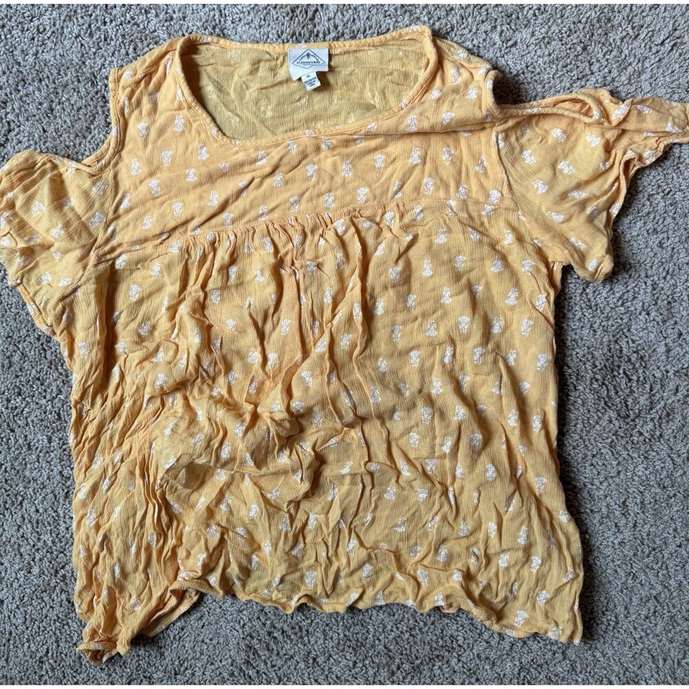 St. John's Bay Yellow Floral Cold Shoulder Ruffle Blouse Rayon XL